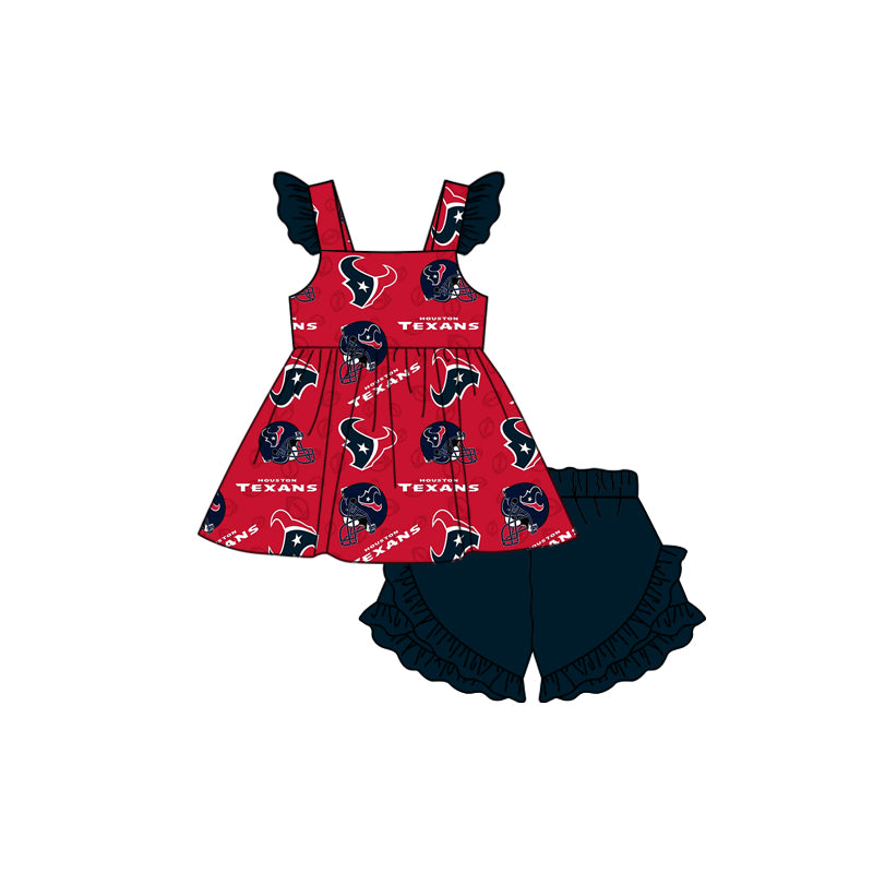 Baby Girls Texans Team Navy Strap Top Ruffle Shorts Clothes Sets preorder(MOQ 5)