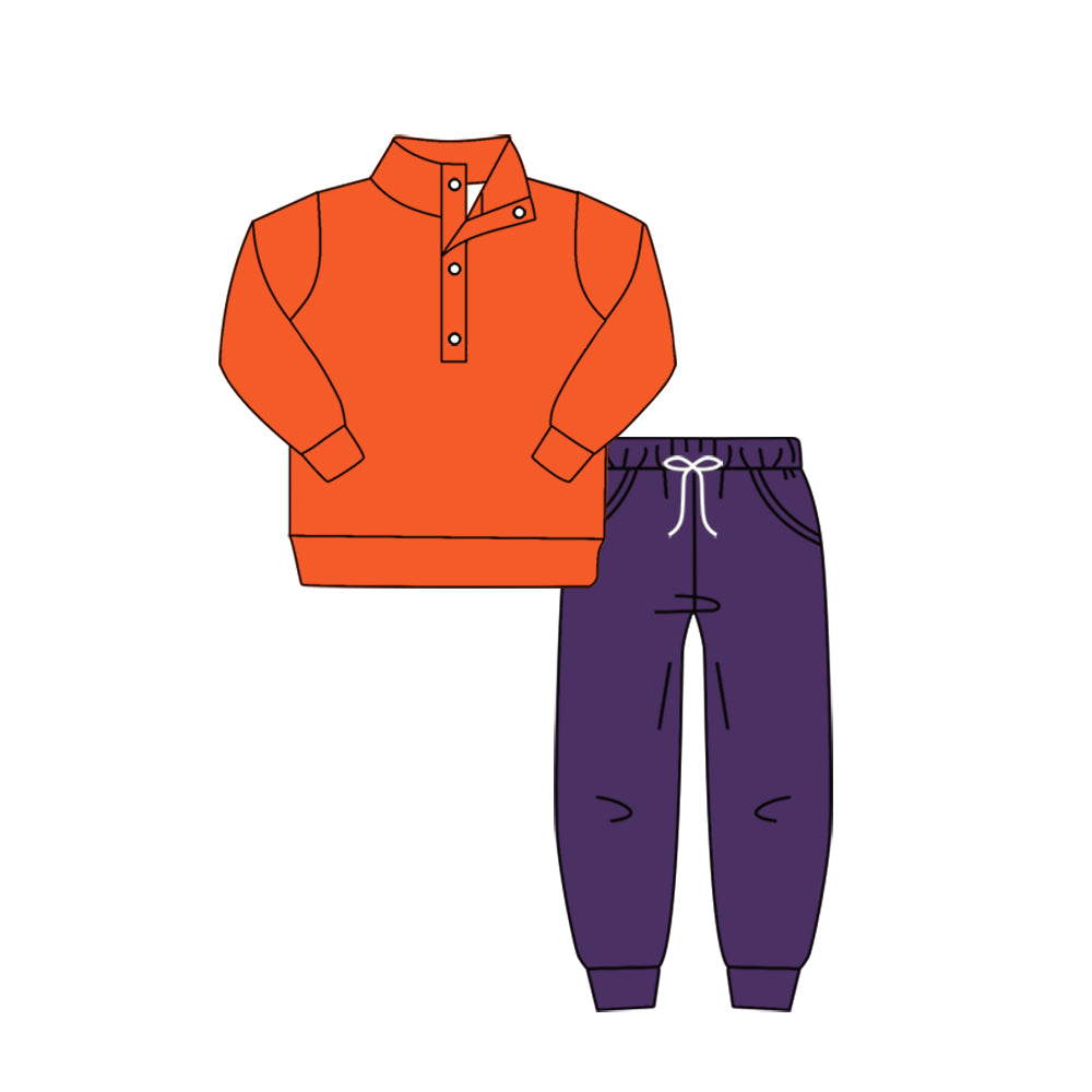 preorder(moq 5) Baby Boys Fall Football Team Orange Pullover Top Pants Clothing Sets