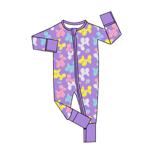 Baby Girls Balloon Dogs Bamboo Long Sleeve Zip Rompers preorder(moq 5)