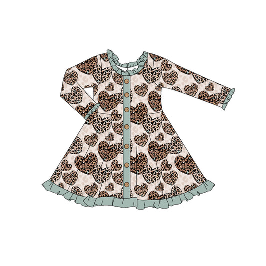 Baby Girls Valentines Leopard Hearts Knee Length Dresses preorder(MOQ 5)