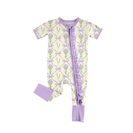 Infant Baby Girls Spring Lavender Flowers Zip Rompers preorder(moq 5)