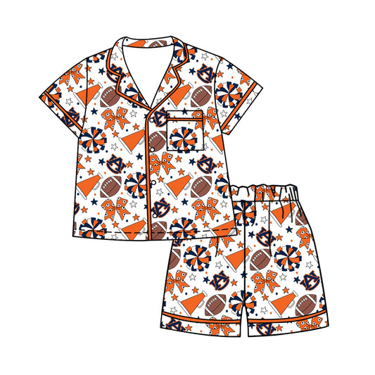Preorder (moq 5)Baby Girls Footballs Bows Button Pocket Top Short Team Clothes Sets