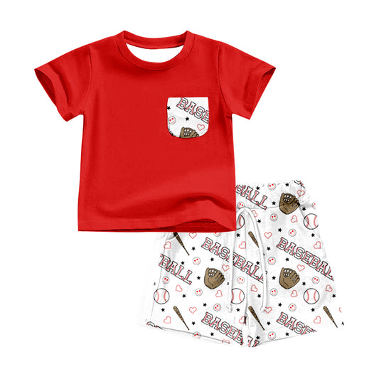 Baby Boys Red Short Sleeve Tee Top Baseball Shorts Clothes Sets Preorder(moq 5)
