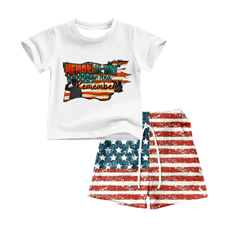 Baby Boys 4th Of July Short Sleeve Shirt Summer Stripes Shorts Clothes Sets preorder(moq 5)