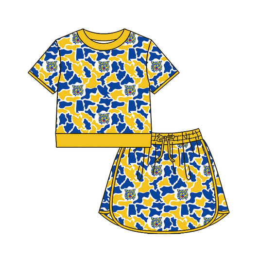 Preorder (moq 5)Baby Girls Colorful Camo Shirt Top Skirt Short Team Clothes Set