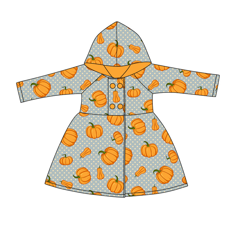 Baby Girls Orange Pumpkin Hooded Knee Length Dresses Preorder(moq 5)