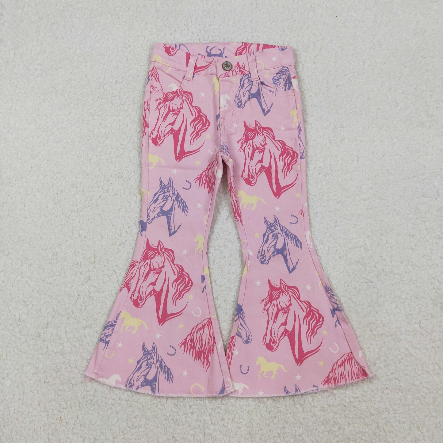 Baby Girls Pink Western Horse Denim Pants Jeans