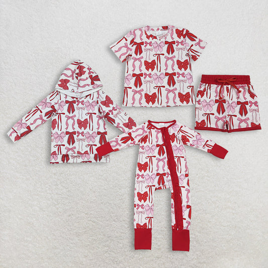 Sibling Baby Girls Hearts Bows Top Pockets Short Clothes Set Hoodie Ruffle Zipper Rompers