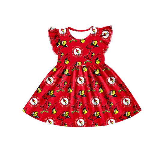 Baby Girls Team Flutter Sleeve bird red Knee Length Dresses Preorder(moq 5)