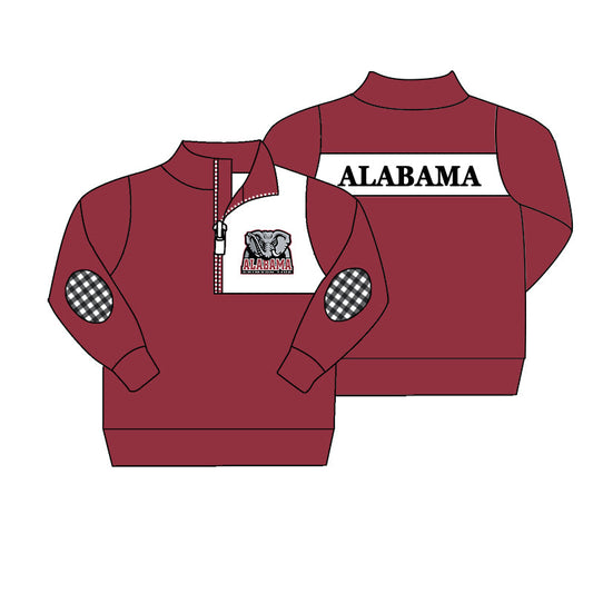 Preorder (moq 5)Baby Boys Red Long Sleeve Alabama Elephants Team Zip Pullovers Top