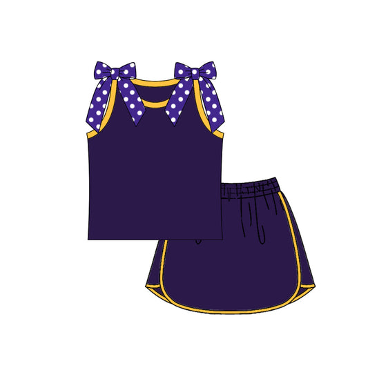 Preorder (moq 5)Baby Girls Purple Yellow Bows Sleeveless Shirts Skirt Shorts Clothes Sets