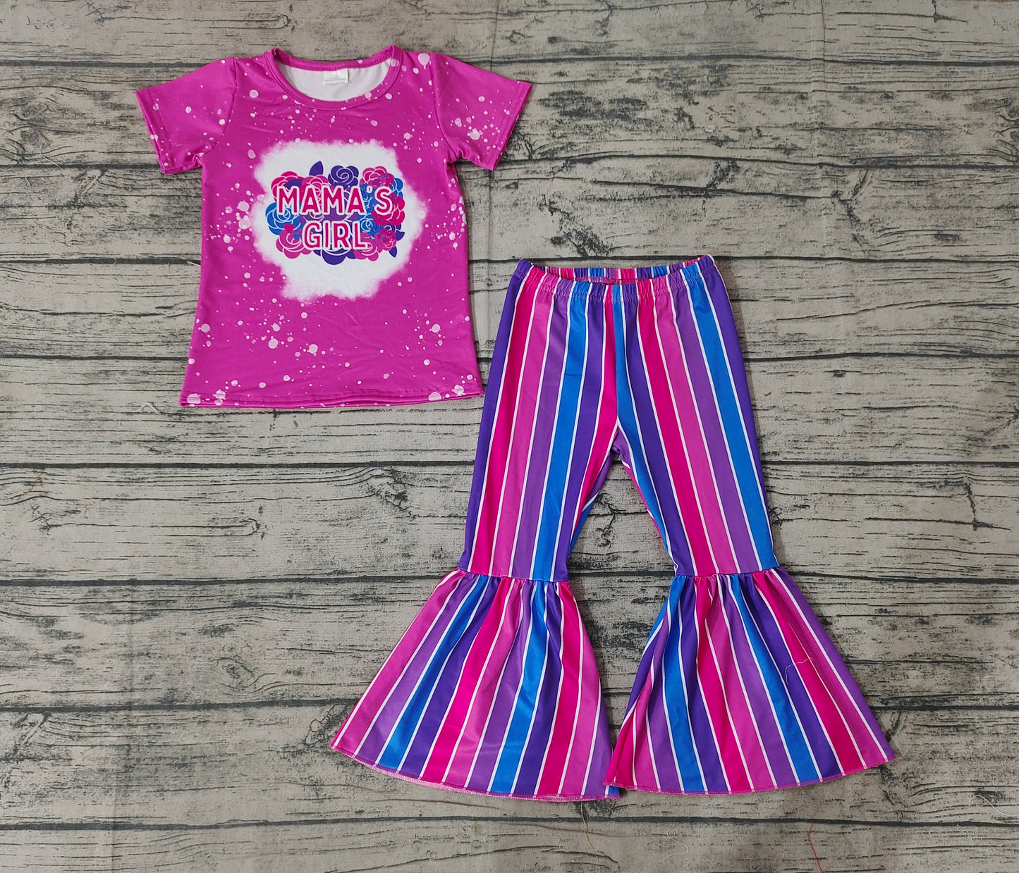 Baby Girls Mama's Girl Flowers Shirts Top Stripes Bell Pants Clothes Sets