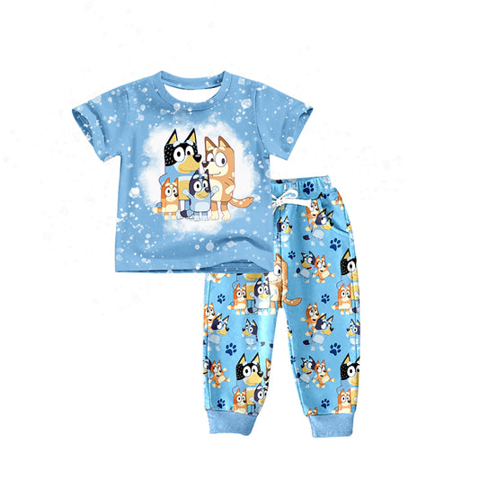 Baby Boys Blue Bleached Shirt Dog Pants Clothes Sets preorder(moq 5)