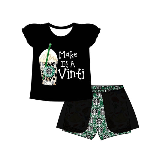 Baby Girls Black Coffee Shirt Shorts Summer Clothes Sets preorder (moq 5)