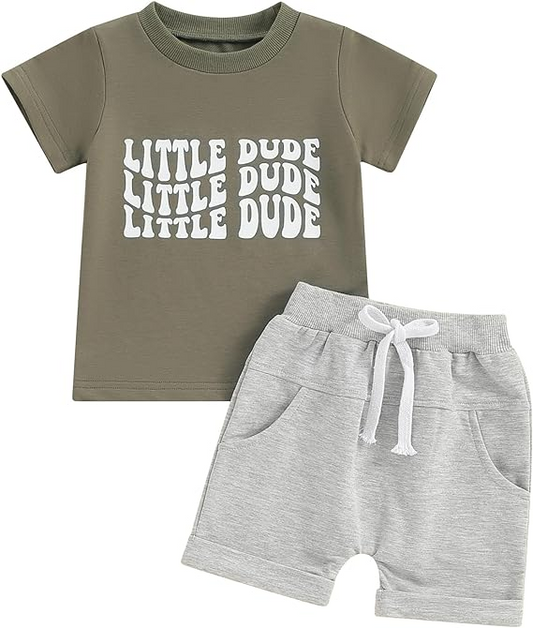 Baby Boys Little Dude Shirt Grey Shorts Clothes Sets preorder (moq 5)