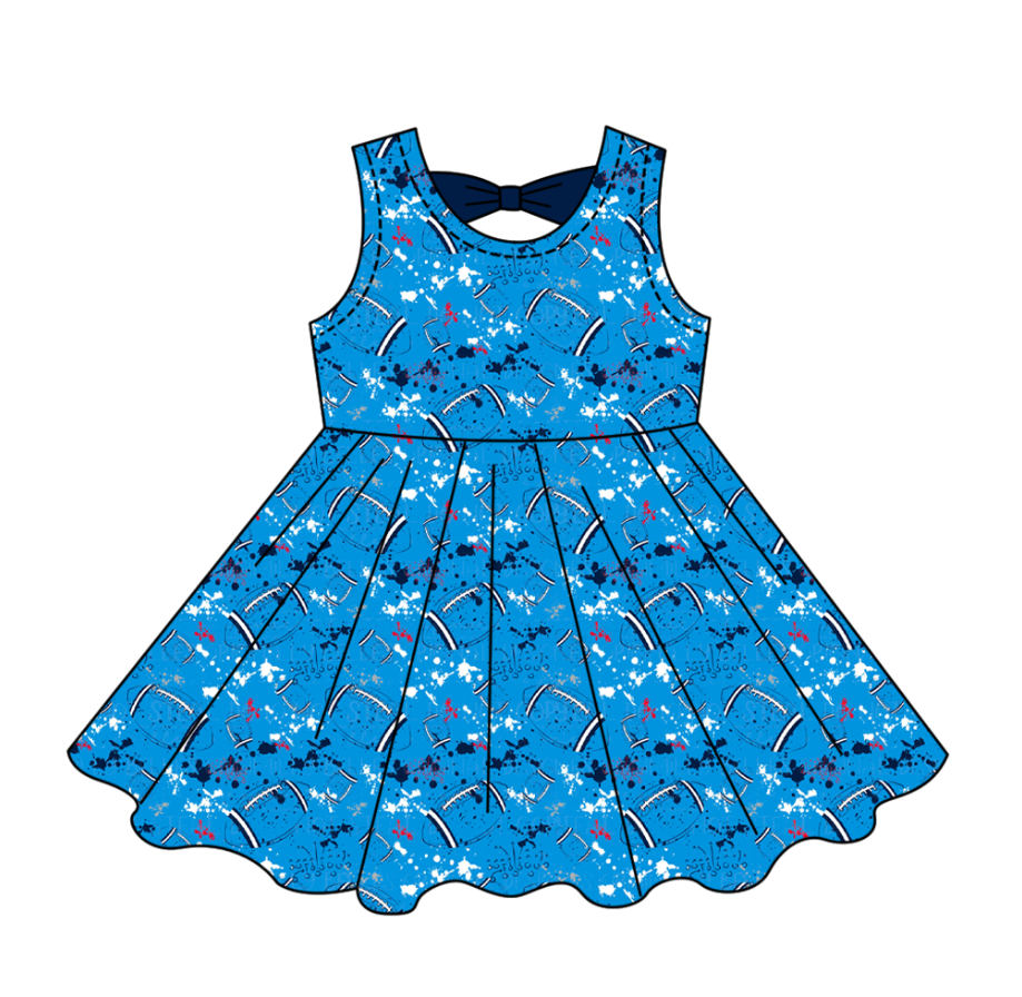 Preorder (moq 5)Baby Girls Tie-dye Footballs Print Team Shorts Knee Length Dress