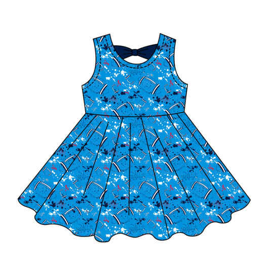 Preorder (moq 5)Baby Girls Tie-dye Footballs Print Team Shorts Knee Length Dress