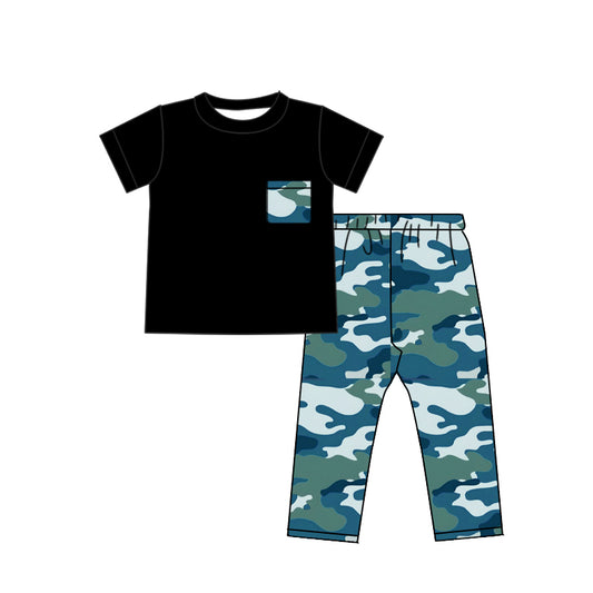 Baby Boys Black Pockets Top Camouflage Pants Outfits Sets preorder(MOQ 5)