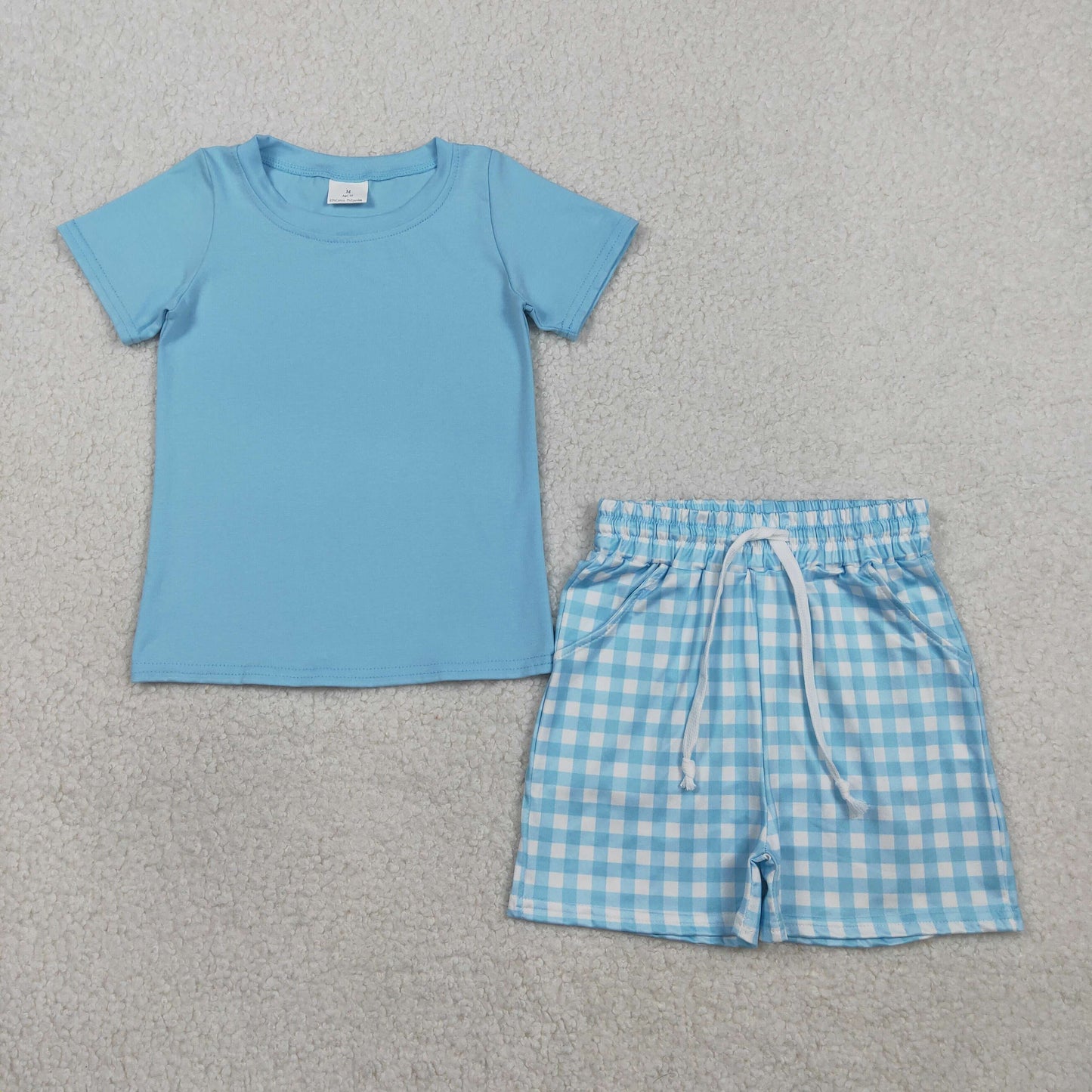 Baby Boys Blue Short Sleeve Top Checked Pockets Shorts Clothes Sets