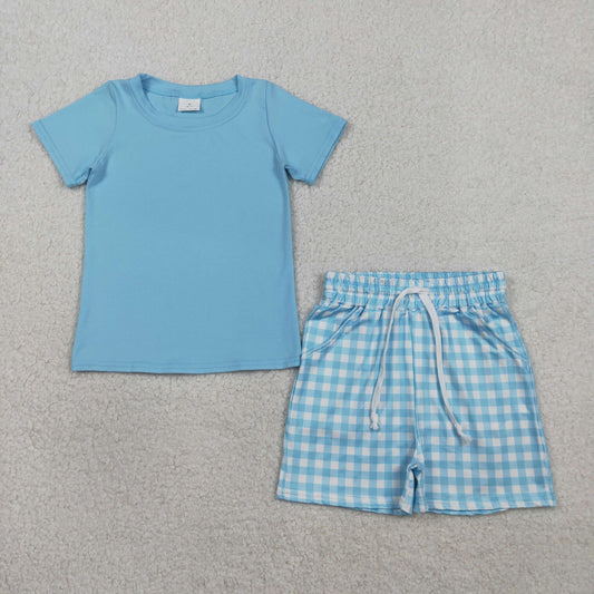 Baby Boys Blue Short Sleeve Top Checked Pockets Shorts Clothes Sets