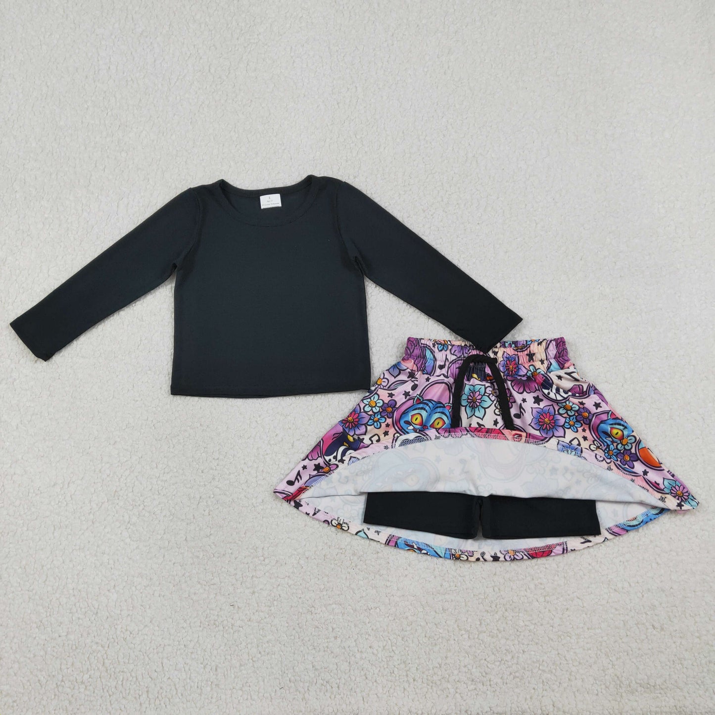 Baby Girls Black Shirt Top Demon Hunter Pockets Skirt Shorts Clothes Sets