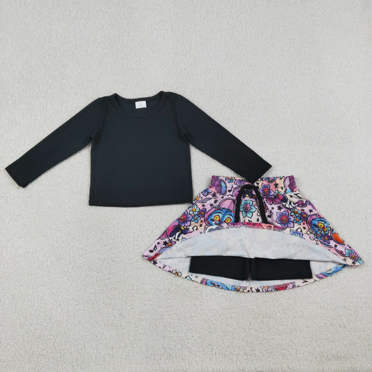 Baby Girls Black Shirt Top Demon Hunter Pockets Skirt Shorts Clothes Sets