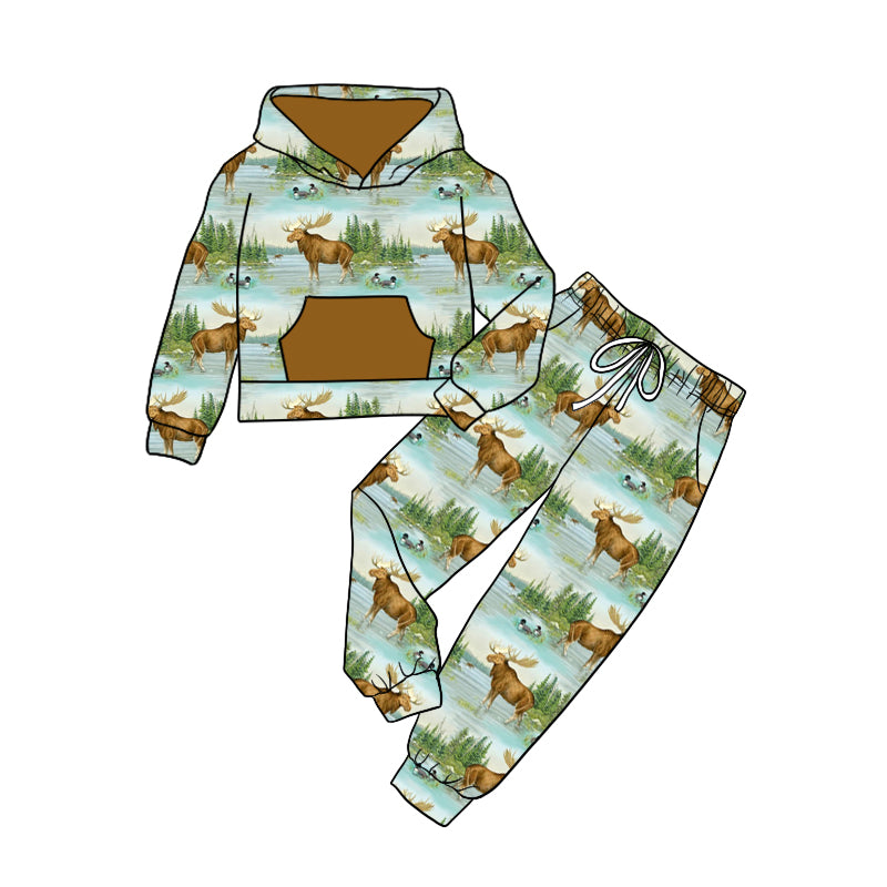 Baby Kids Southern Camo Wild Ducks Hooded Top Pants Clothes Sets Preorder(moq 5)