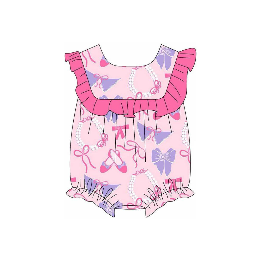 Preorder(moq 5)Baby Infant Girls Pink Ballet Shoes Bows Ruffles Rompers