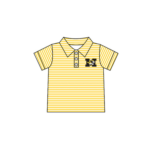 Preorder moq 5 Baby Boys Short Sleeve Yellow Stripe M Tigers Team Button Polo Shirt Top