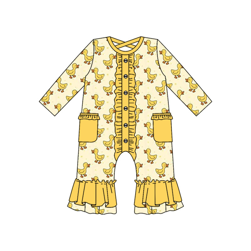 Baby Girls Cute Duck Ruffles Pockets Rompers preorder(moq 5)