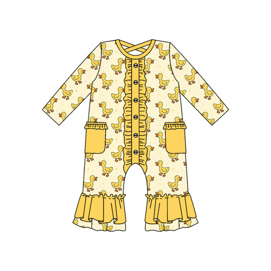 Baby Girls Cute Duck Ruffles Pockets Rompers preorder(moq 5)