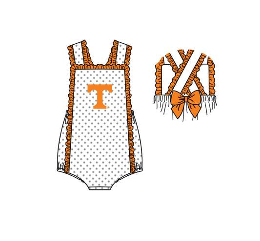 Preorder (moq 5)Baby Girls Strap T Polka Dots Back Bow Team Ruffle Rompers
