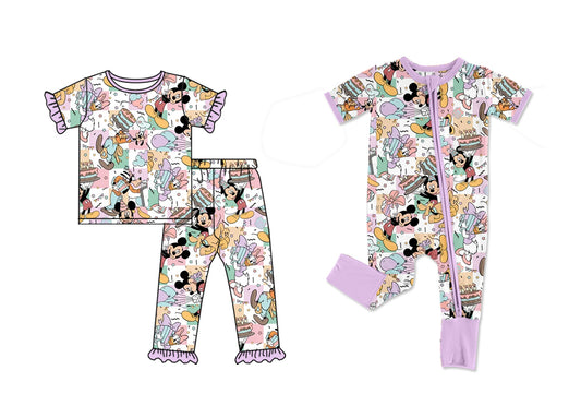 Preorder(moq 5 each)Baby Girls Birthday Cartoon Top Pants Pajamas Zip Rompers Clothes Sets
