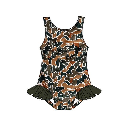 Baby Girls Brown Camo One Piece Swimsuits preorder(moq 5)