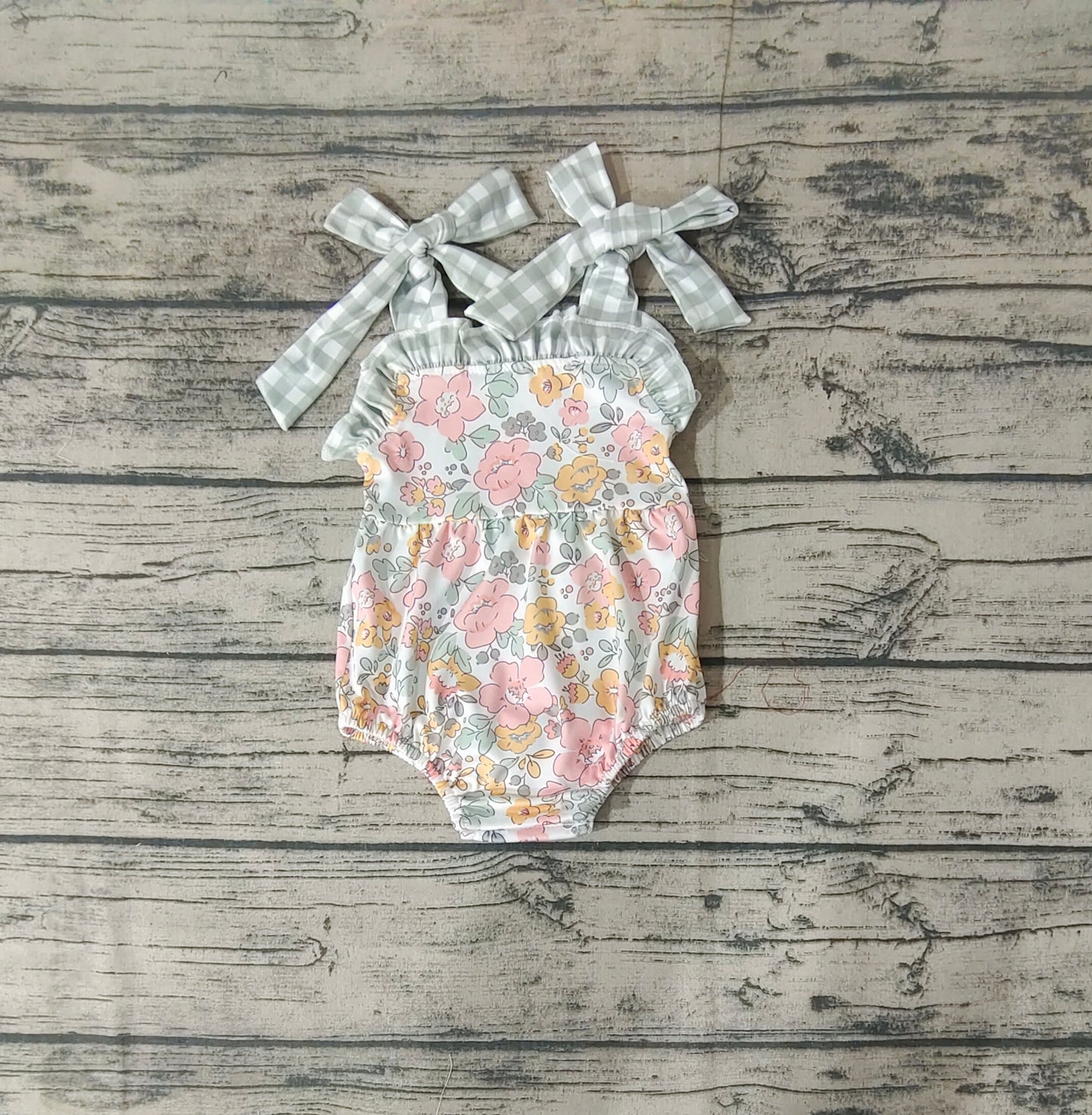 Baby Girls Pink Green Flowers Straps Summer Rompers
