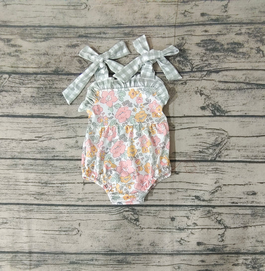 Baby Girls Pink Green Flowers Straps Summer Rompers
