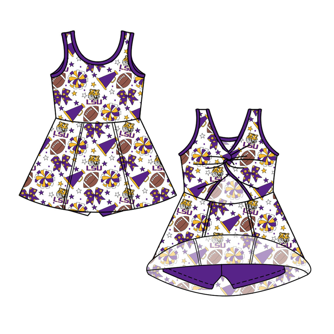 Preorder (moq 5)Baby Girls Sleeveless Bows Stars Footballs Team Shorts Knee Length Dress