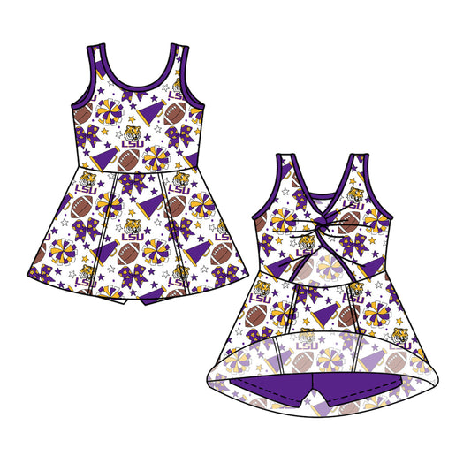 Preorder (moq 5)Baby Girls Sleeveless Bows Stars Footballs Team Shorts Knee Length Dress