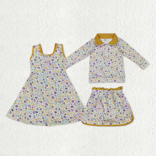 Sibling Baby Girls Mardigras Leopard Yoga Active Shorts Knee Length Dress Skorts Clothes Sets