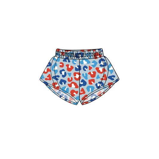 Preorder (moq 5)Baby Girls Colorful Leopard 4th Of July Yoga Short Bottoms Preorder