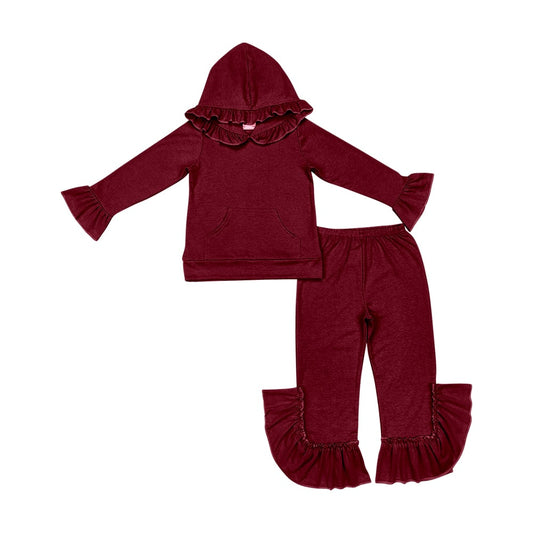 Preorder (moq 5)Baby Girls Wine Hooded Top Pants Outfits Clothes Sets
