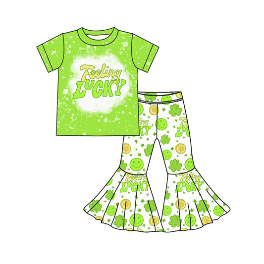 Baby Girls St Patrick Day Feeling Lucky Top Smile Bell Pants Sets preorder(MOQ 5)