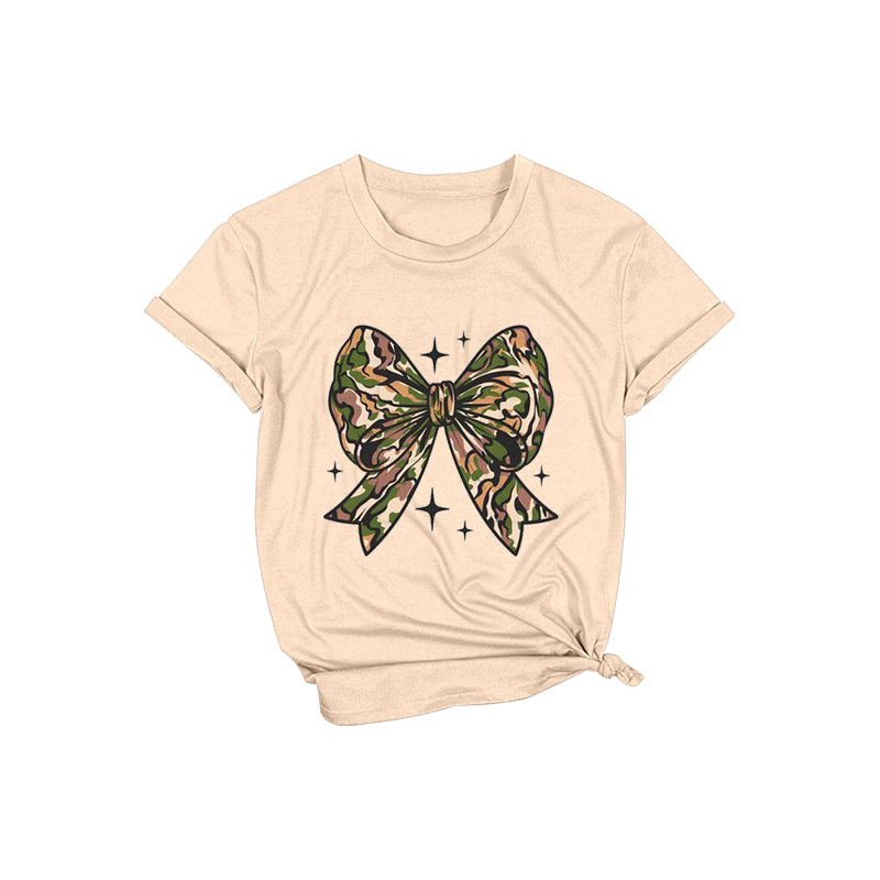 Adult Women Camouflage Bows Khaki Hunting Tee Shirts Tops Preorder(moq 5)