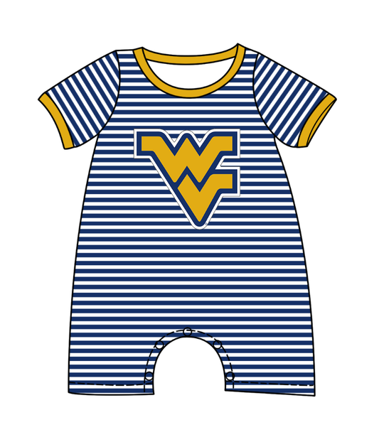 preorder(moq 5) Baby Boys Short Sleeve Blue Stripe WV Team Rompers