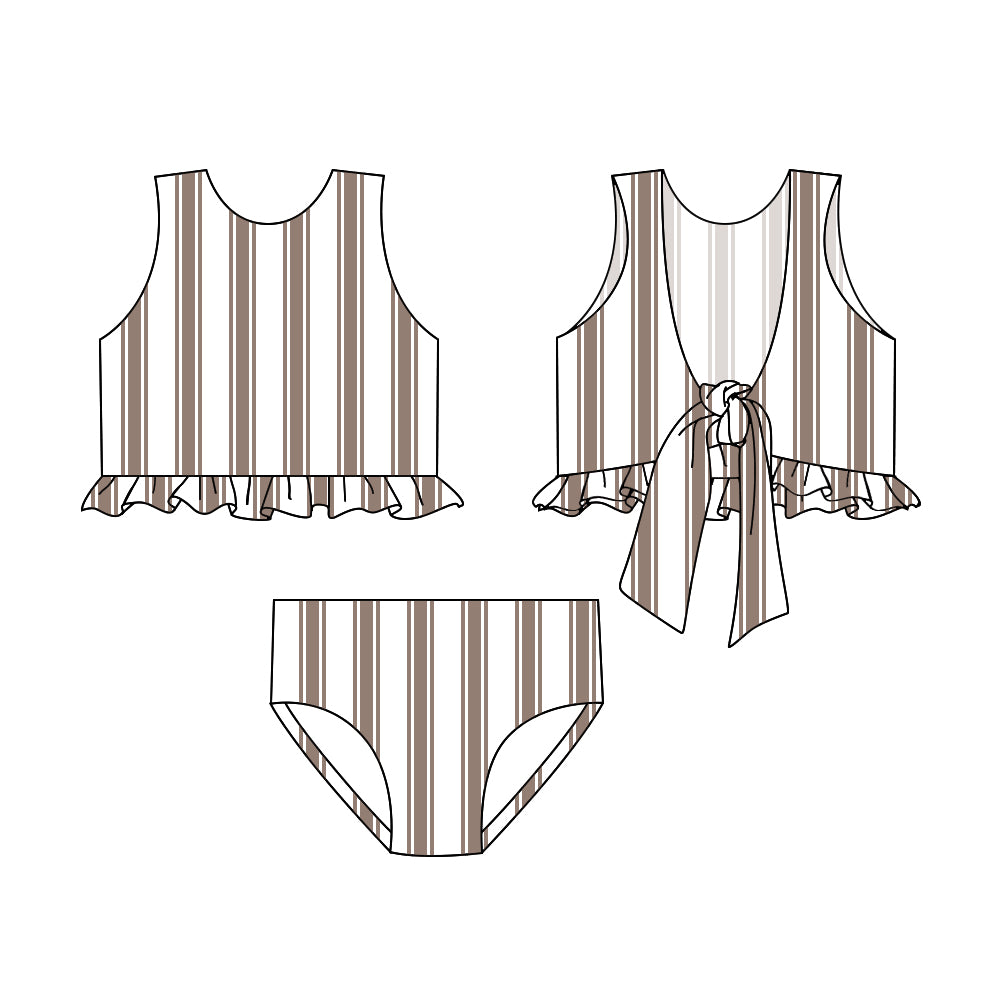 Baby Girls Khaki Stripes Top Bummie 2pcs Swimsuits preorder(moq 5)