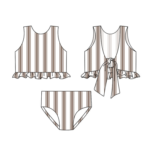 Baby Girls Khaki Stripes Top Bummie 2pcs Swimsuits preorder(moq 5)
