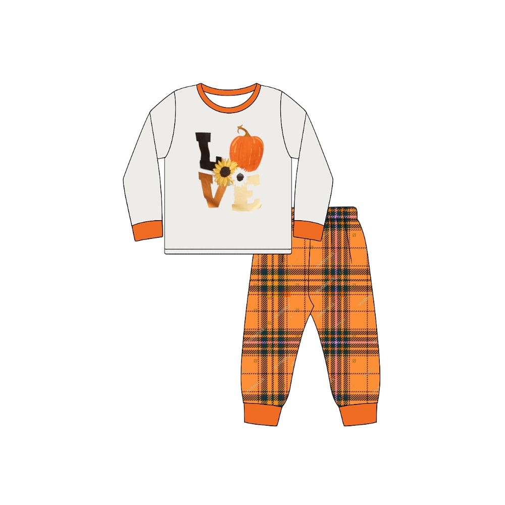 Baby Girls Love Pumpkin Top Pants Pajamas Clothes Sets Preorder(moq 5)