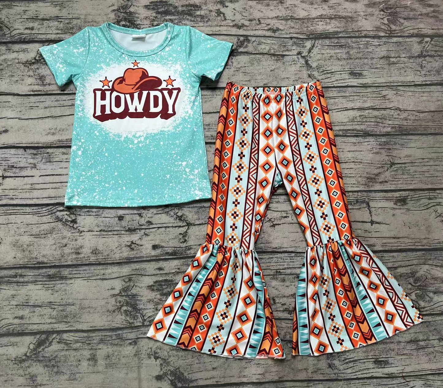 Baby Girls Howdy Shirt Aztec Bell Pants Clothes Sets