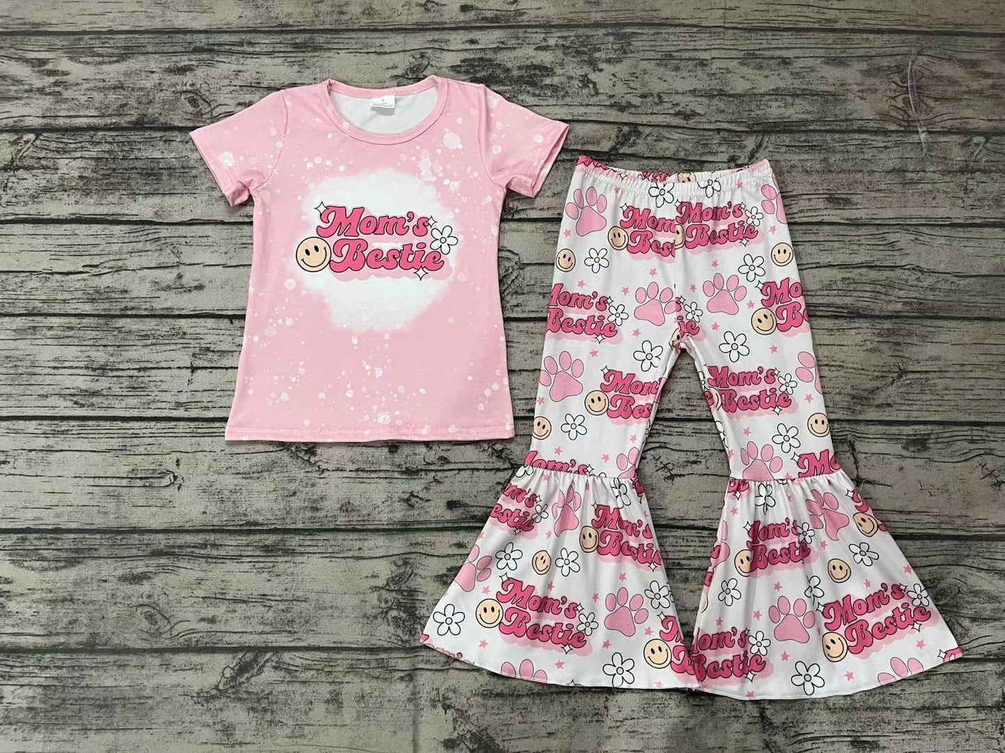 Baby Girls Mama's Bestie Flowers Bell Pants Clothes Sets