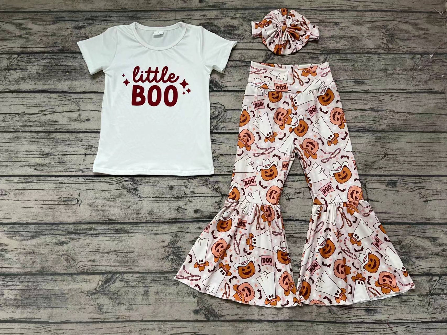 Baby Girls Halloween Little Boo Top Pumpkin Bell Pants Clothing Sets